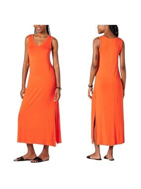 Amazon Essentials Jersey V-Neck Tank Maxi Length Summer Casual Orange Dress